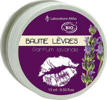 Load image into Gallery viewer, Hydrating Lavender Lip balm made from natural plant oils organic essential oils, beeswax argan and avocado oil. cosmos soil association organic by Laboratoire ALTHO available to buy in Ireland