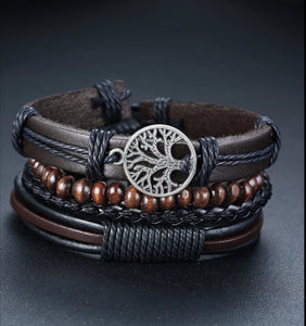 Tree of Life - Mens Leather Bracelet Set