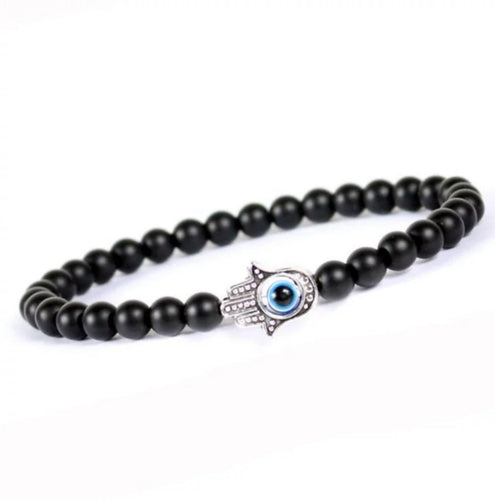 Evil Eye Hand Black Bead Bracelet