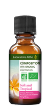 Load image into Gallery viewer, Diffuser Blend Organic Soft and Tropical Blend, 30ml  Just a few drops in your diffuser will surround you with pleasantly fragrant air. This scent contains tropical notes.  Composition:  Blend of organic essential oils: Palmarosa, Patchouli, Exotic Verbena and Ylang Ylang  Laboratoire ALTHO Aromatherapy Ireland