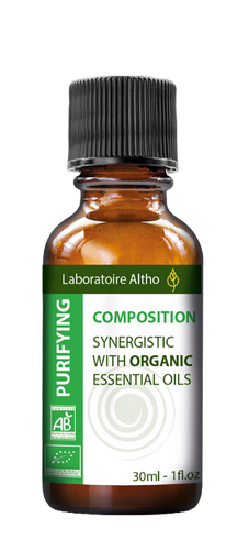 Laboratoire Altho have perfected this blend of 20 organic essential oils that have been especially selected for their antibacterial, antiviral, antifungal, antiparasitic (mites), deodorising, and refreshing properties. Cajuput, Cinnamon twig, Atlas cedar, Cypress, Eucalyptus Globulus, Clove, Lavander Super, Peppermint, Myrtle, Niaouli, Sweet orange, Oregano, Palmarosa, Scots Pine, Ravintsara, Cineole Rosemary, Savory, Sage, Tea Tree and Thymol Thyme.