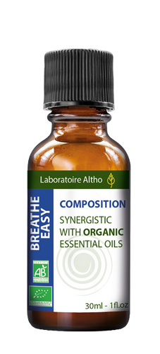 Laboratoire Altho has perfected this synergy of 10 organic essential oils that have been especially selected for their expectorant, anti-inflammatory, antibacterial and antiviral properties. Diffuse this blend in your living space to help decongest your breathing apparatus and to sanitise the air around you, thus avoiding contagious illnesses.  Blend of organic essential oils: Cajeput, Cypress, Eucalytpus globulus, Lavandin super, Niaouli, Maritime pine, Ravintsara, Rosemary, Tea tree, Thyme
