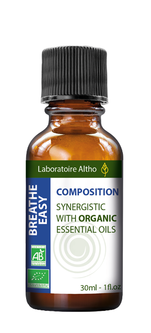 Laboratoire Altho has perfected this synergy of 10 organic essential oils that have been especially selected for their expectorant, anti-inflammatory, antibacterial and antiviral properties. Diffuse this blend in your living space to help decongest your breathing apparatus and to sanitise the air around you, thus avoiding contagious illnesses.  Blend of organic essential oils: Cajeput, Cypress, Eucalytpus globulus, Lavandin super, Niaouli, Maritime pine, Ravintsara, Rosemary, Tea tree, Thyme