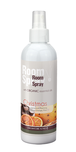 Christmas Room Spray Natural fragrance air freshener. Cinnamon, nutmeg, sweet orange and pine essential oils. Laboratoire ALTHO available to buy now in Ireland.